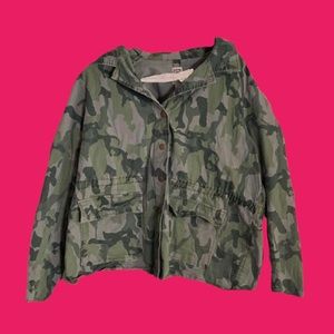 Decree Camouflage Snap Button Jacket Gathered Waist